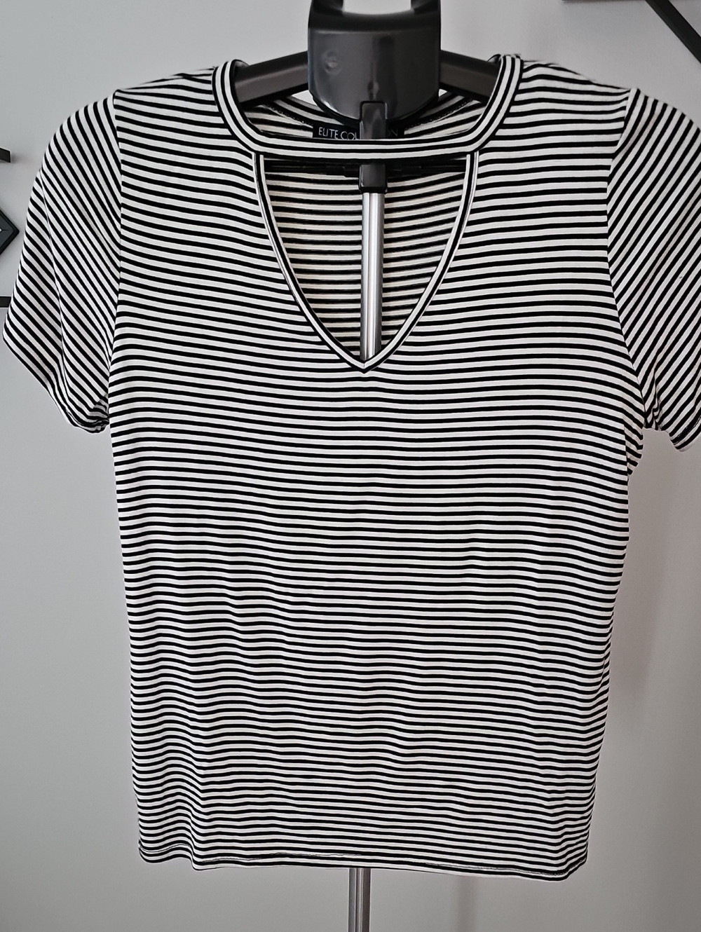 Black & White Striped V-Neck Tee